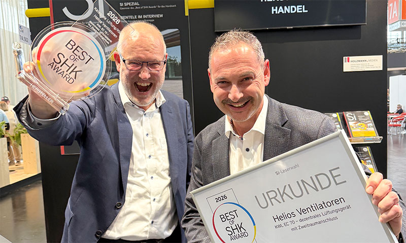 Gunther Müller und Andreas Faißt nehmen den Best of SHK Award 2026 entegegen