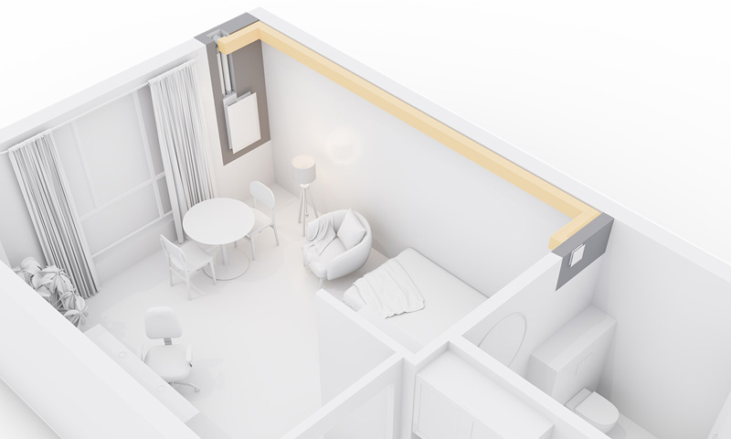 KWL EC 70 kombiniert mit RenoPipe in 1-Zimmer-Wohnung